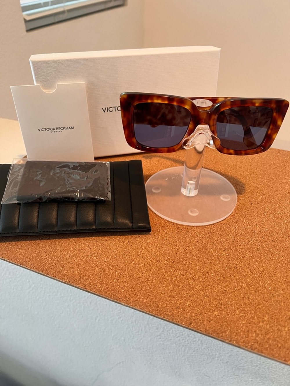 Victoria Beckham Tortoiseshell Square Sunglasses with Dark Lenses